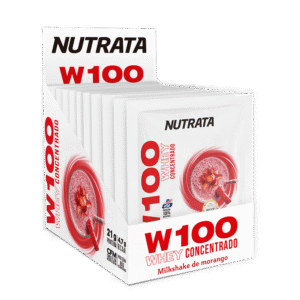 NUTRATA W100 WHEY CONCENTRADO 30G DISPLAY C/ 12 SACHÊS - MILKSHAKE DE MORANGO